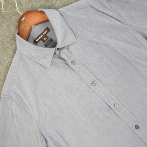 Michael Kors Mens Blue White Micro Stripe Classic Fit Button Front Shirt Size M